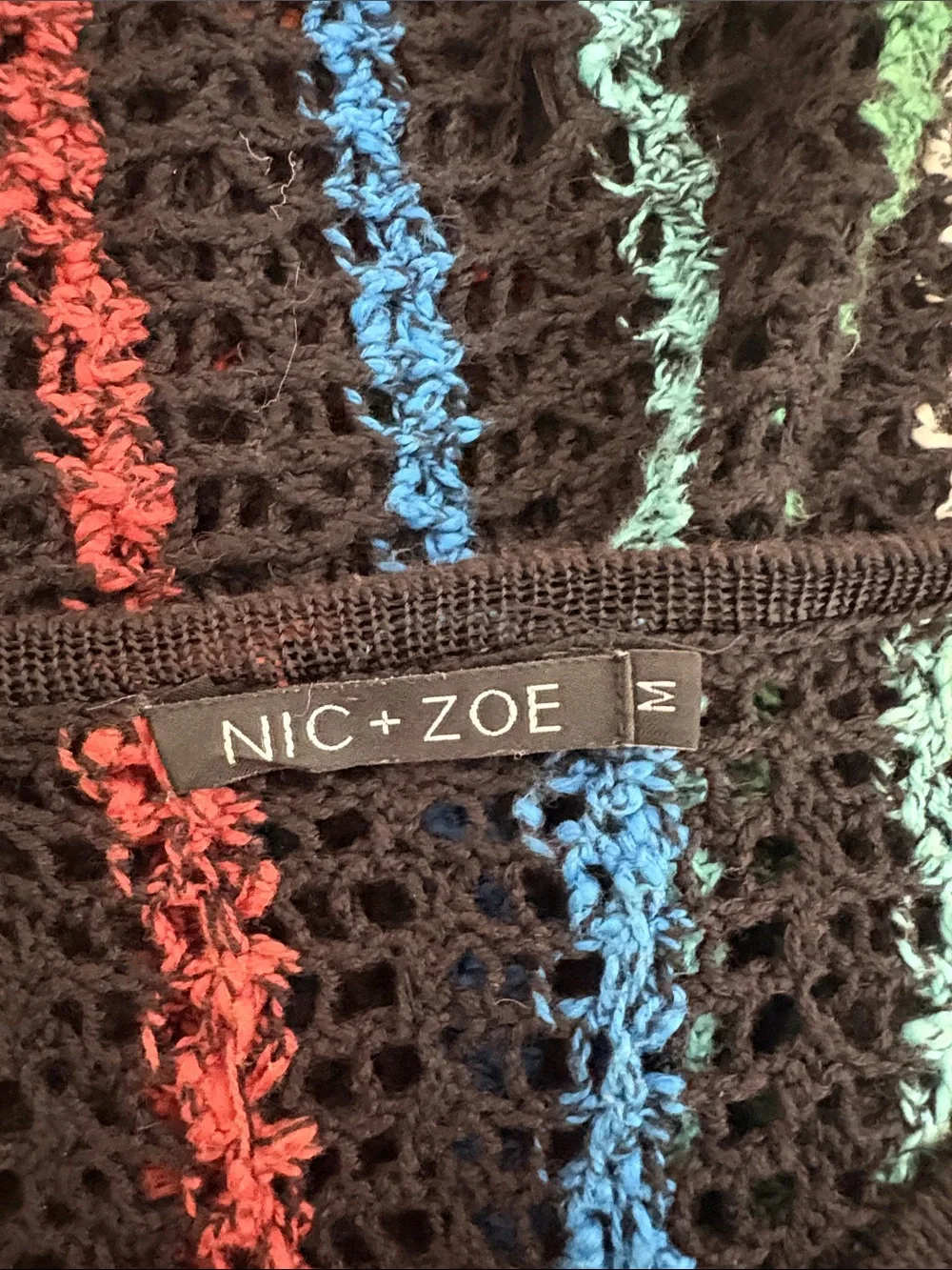 NIC+ZOE Rainbow Striped Open Knit Crochet Pullover Sweater
